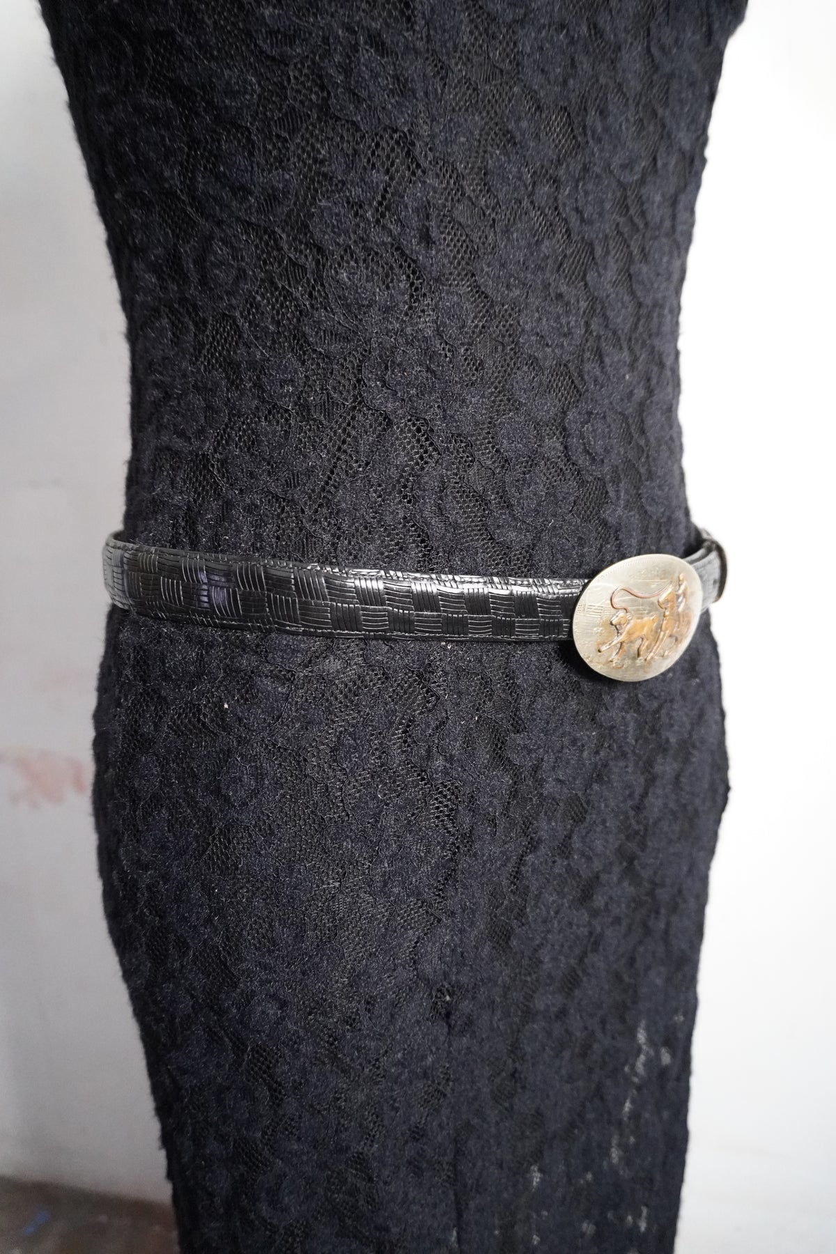 Embossed Black Skinny Belt Strap