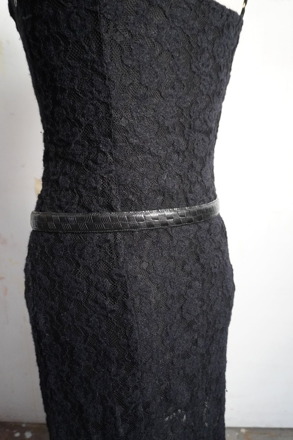 Embossed Black Skinny Belt Strap