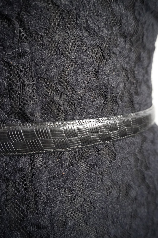 Embossed Black Skinny Belt Strap