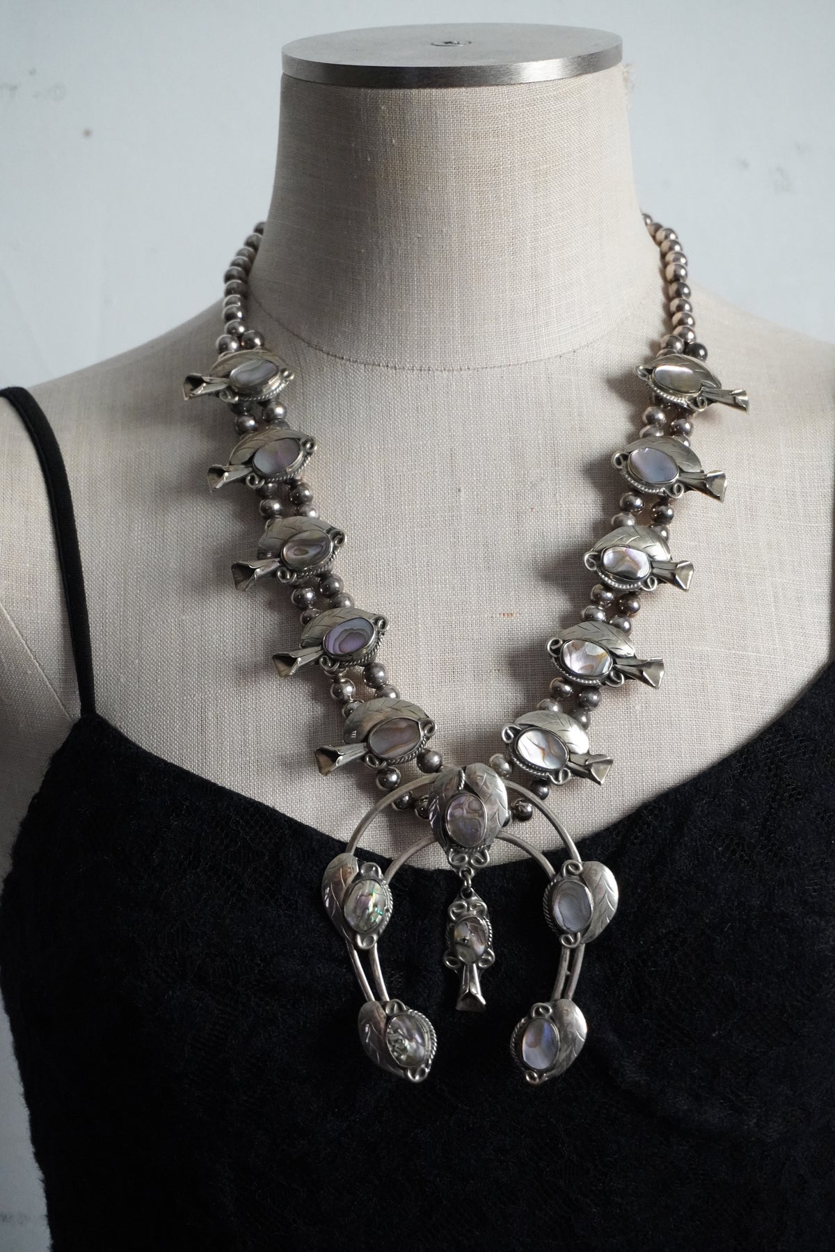 Abalone Mexican Silver Squash Blossom Necklace