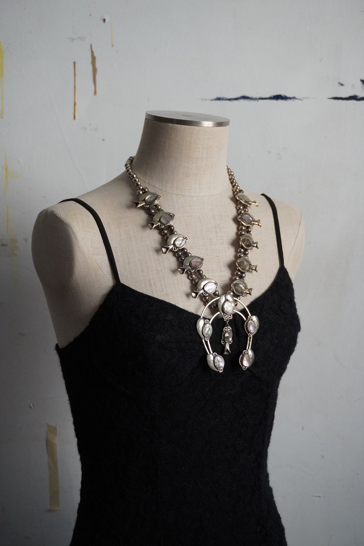 Abalone Mexican Silver Squash Blossom Necklace