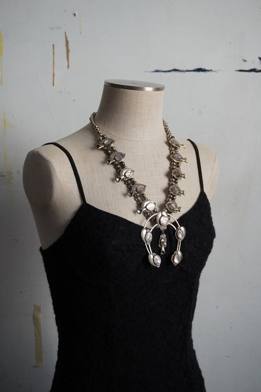 Abalone Mexican Silver Squash Blossom Necklace