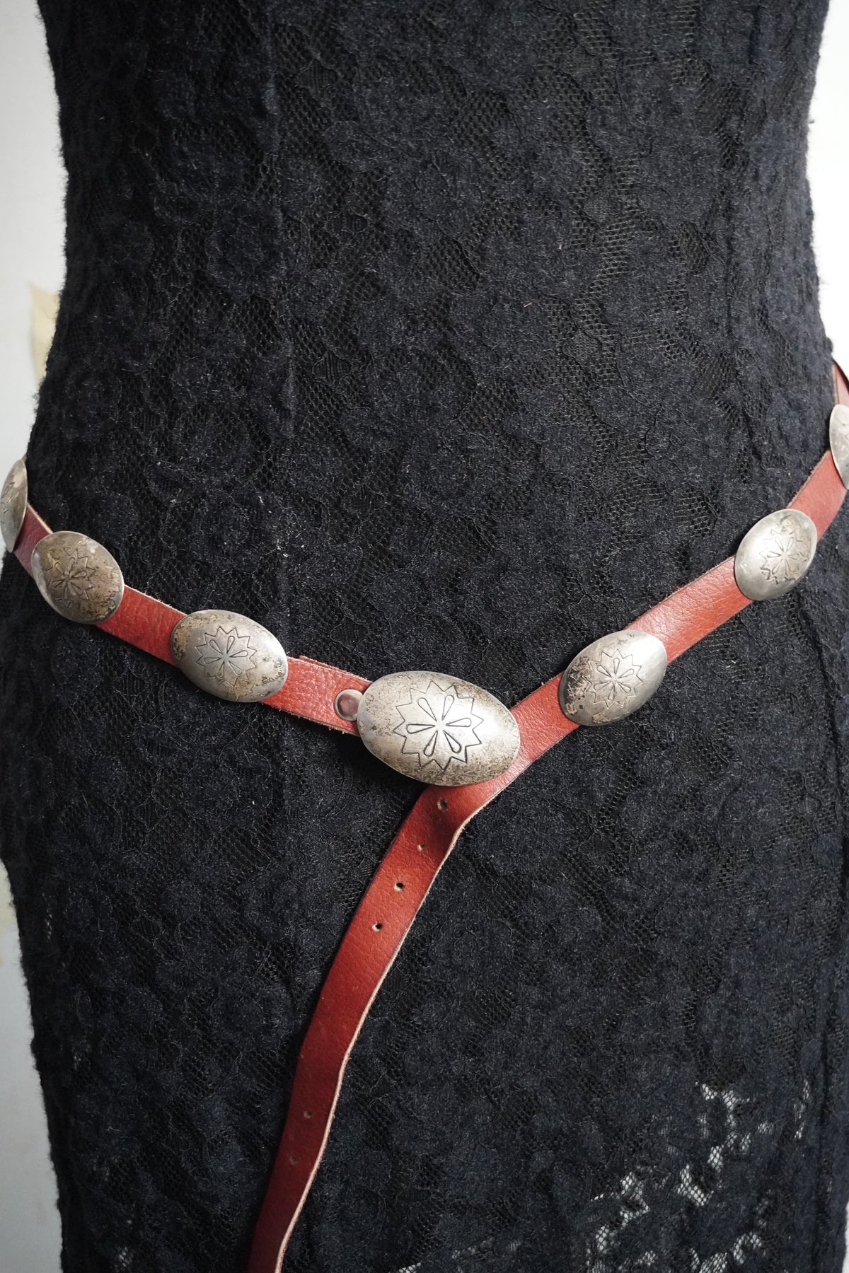 Small Oval Floral Stamp Sterling Silver Concho Belt