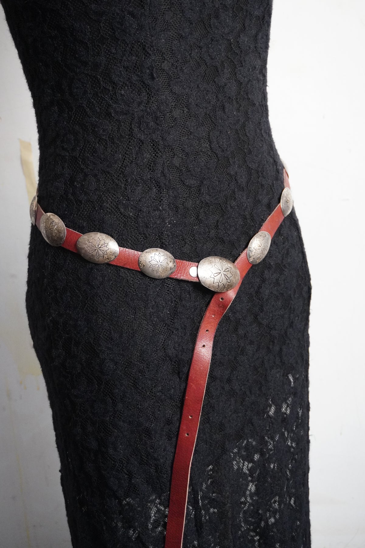 Small Oval Floral Stamp Sterling Silver Concho Belt