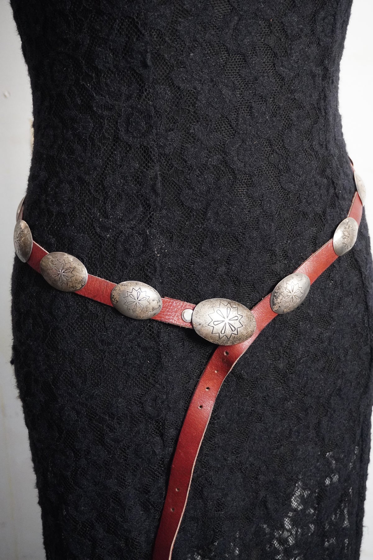 Small Oval Floral Stamp Sterling Silver Concho Belt
