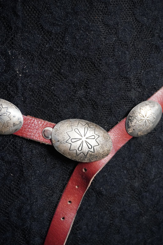 Small Oval Floral Stamp Sterling Silver Concho Belt