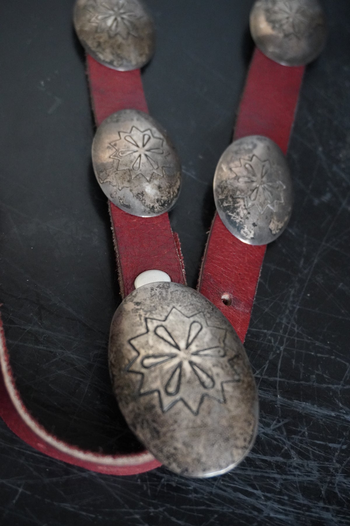 Small Oval Floral Stamp Sterling Silver Concho Belt