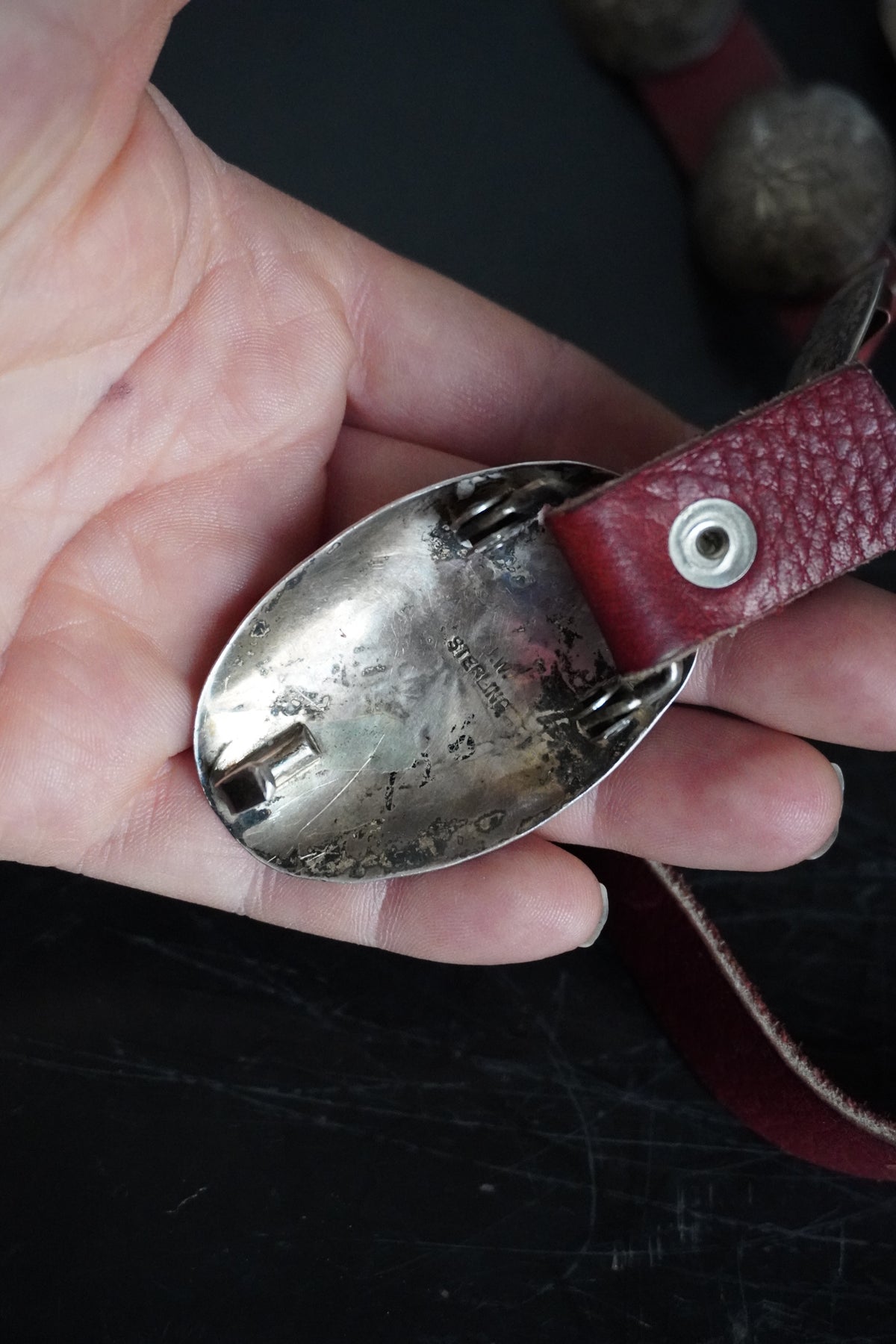 Small Oval Floral Stamp Sterling Silver Concho Belt