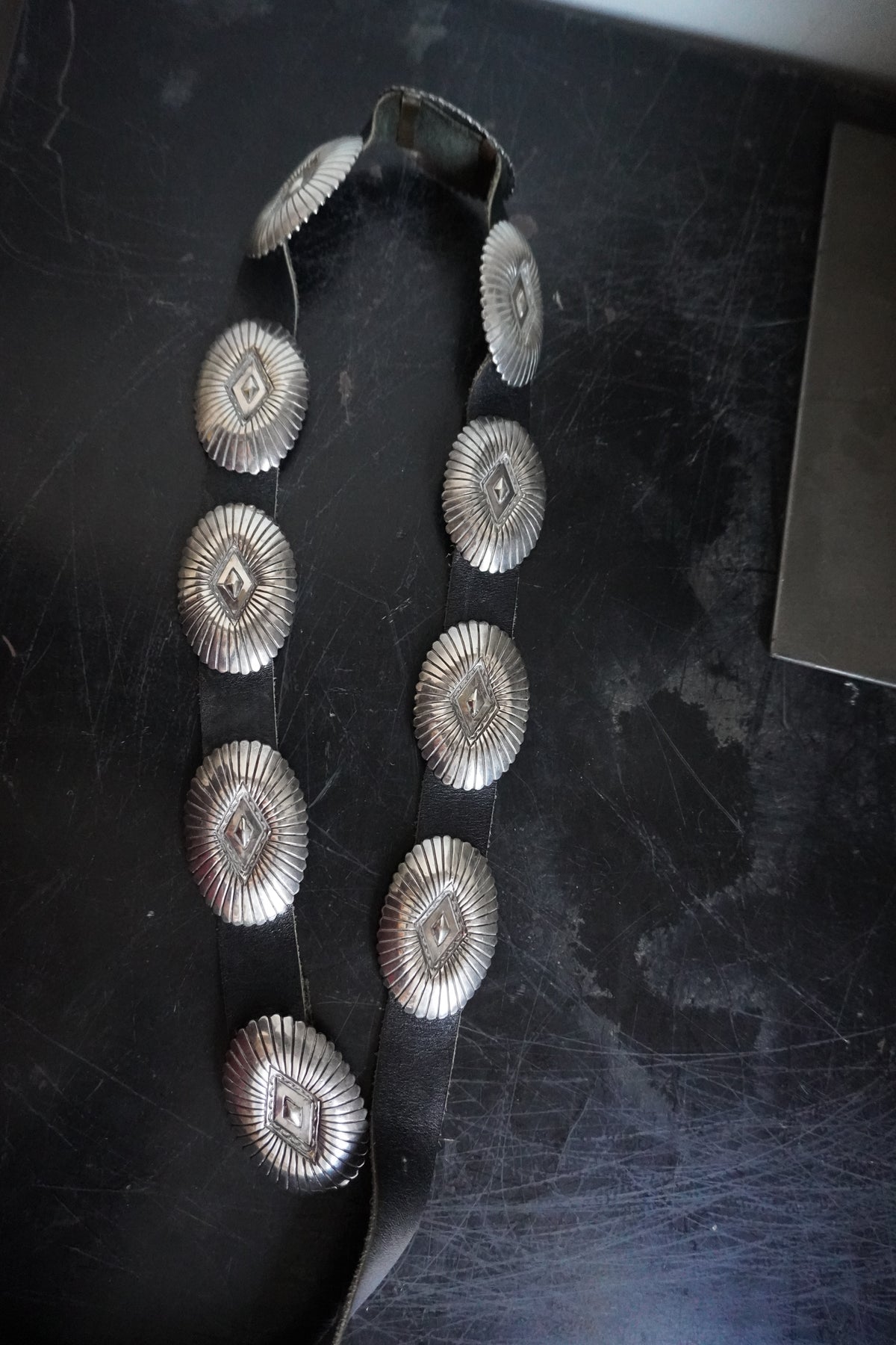 Jenny Blackgoat Signed Sterling Silver Stamped Concho Belt