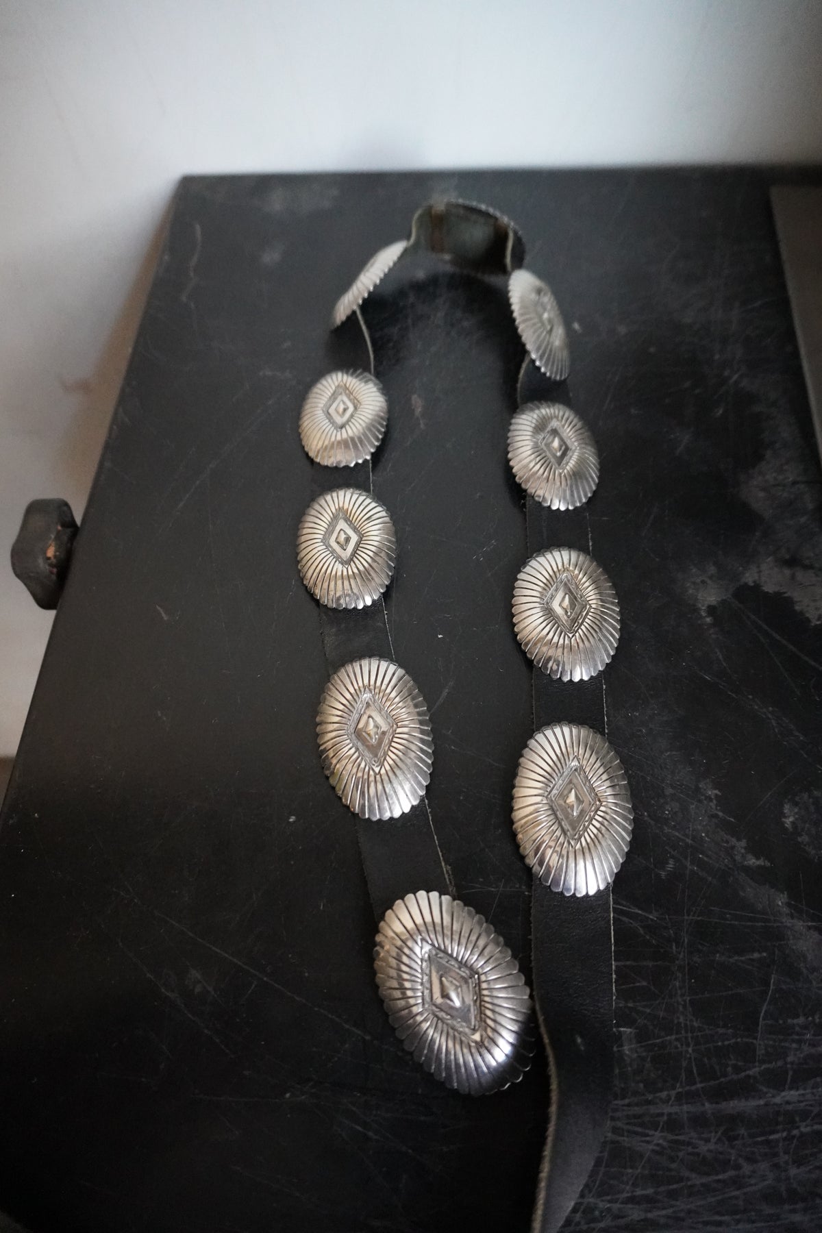 Jenny Blackgoat Signed Sterling Silver Stamped Concho Belt