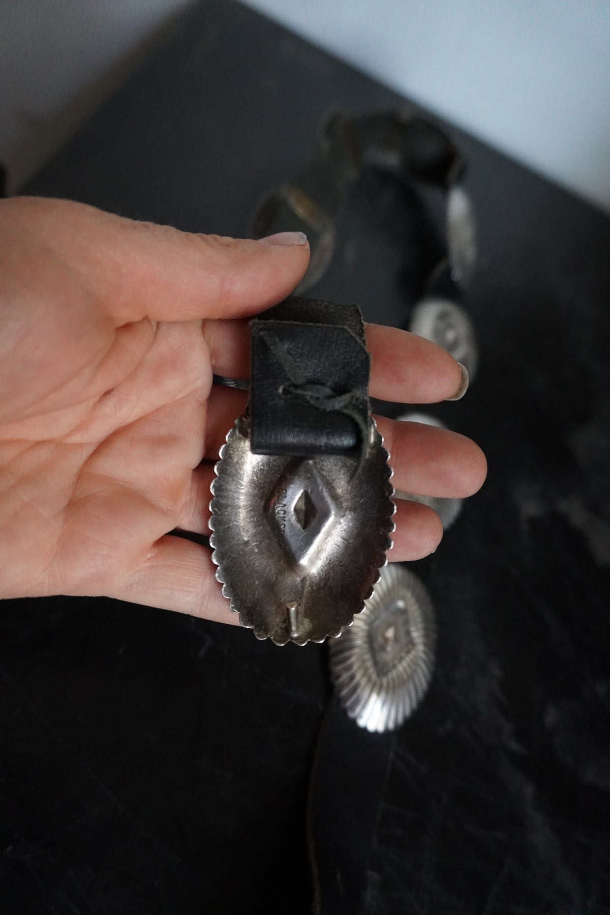 Jenny Blackgoat Signed Sterling Silver Stamped Concho Belt