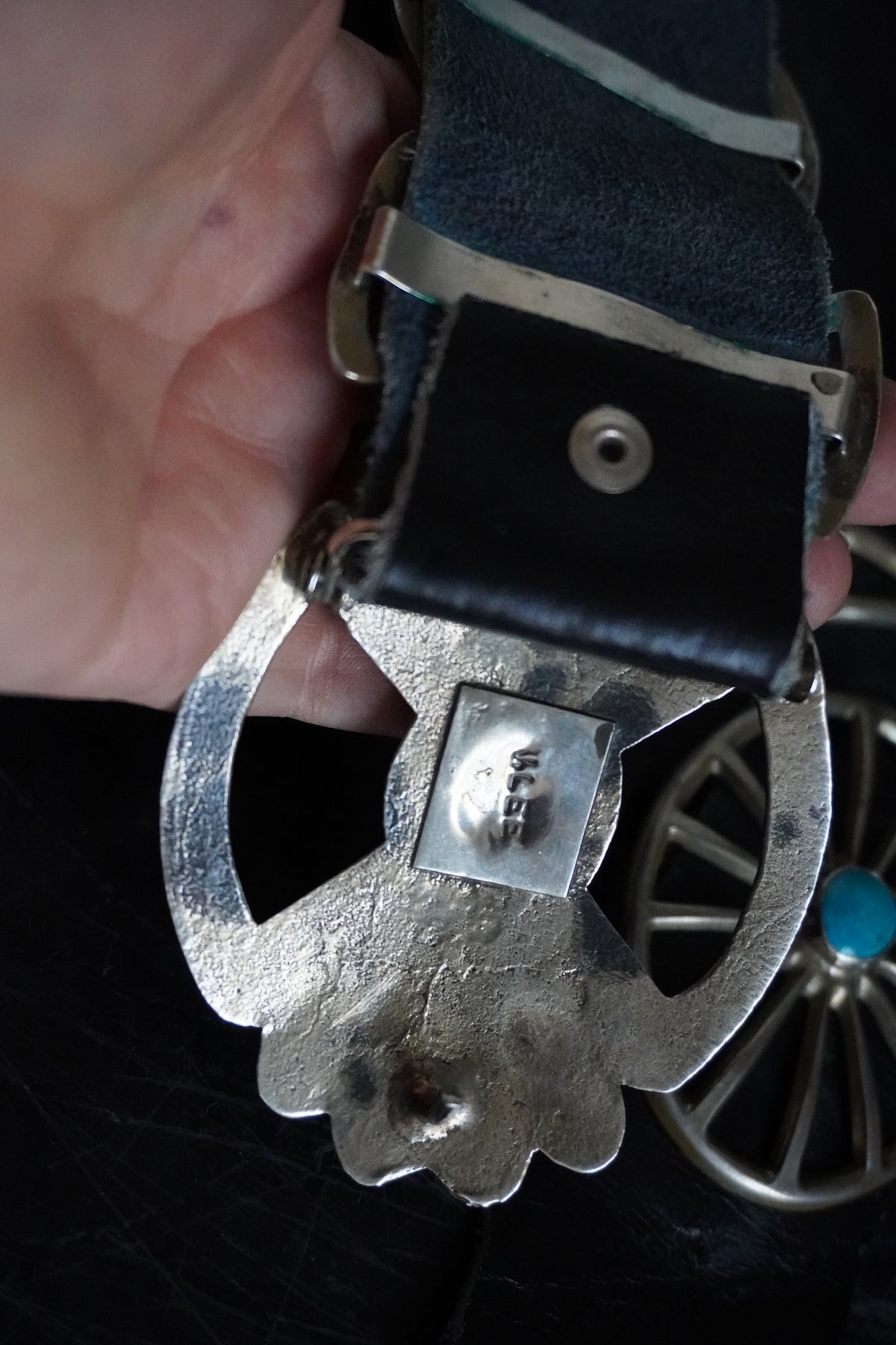 Sand Cast Turquoise Set Wagon Wheel Spine Concho Belt VLee