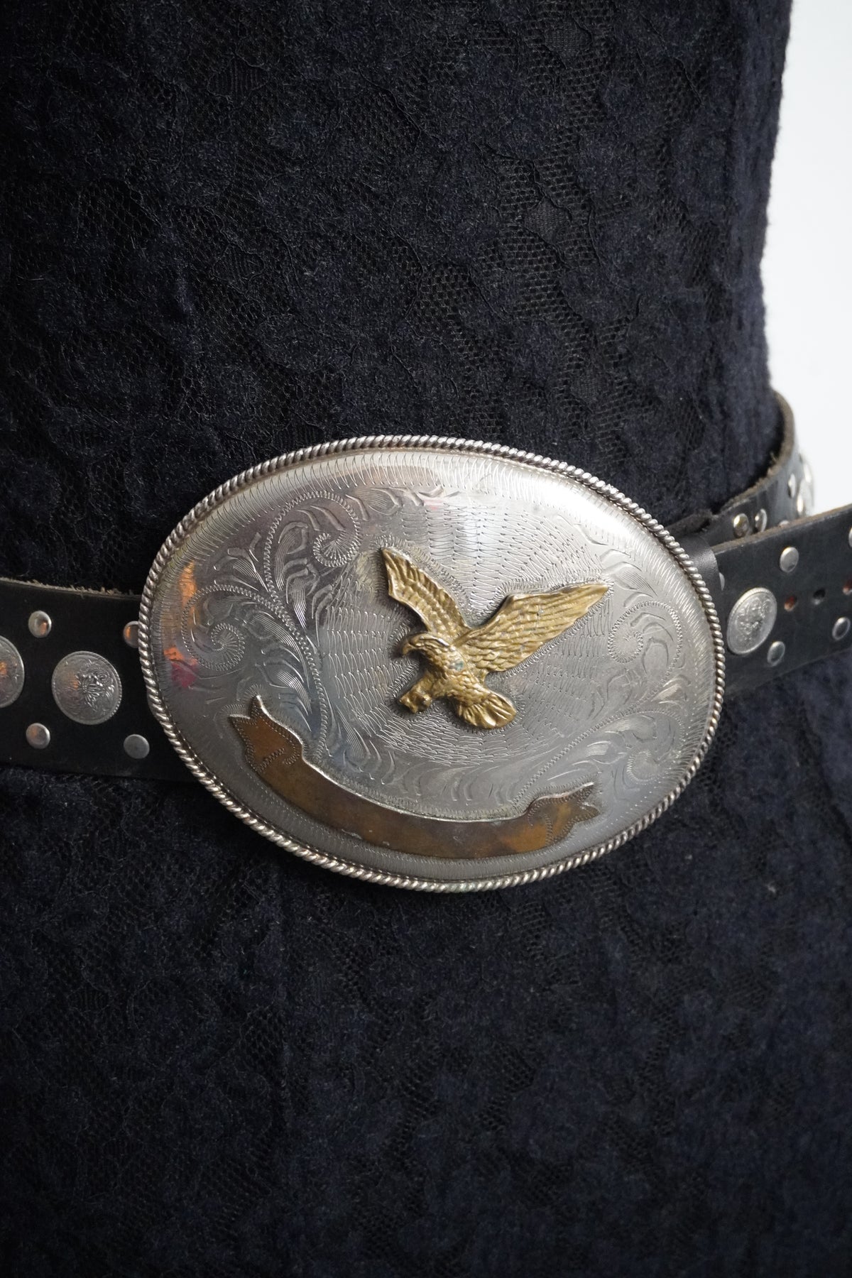 Giant 6 inch Flying Eagle Alpaca Silver Belt Buckle