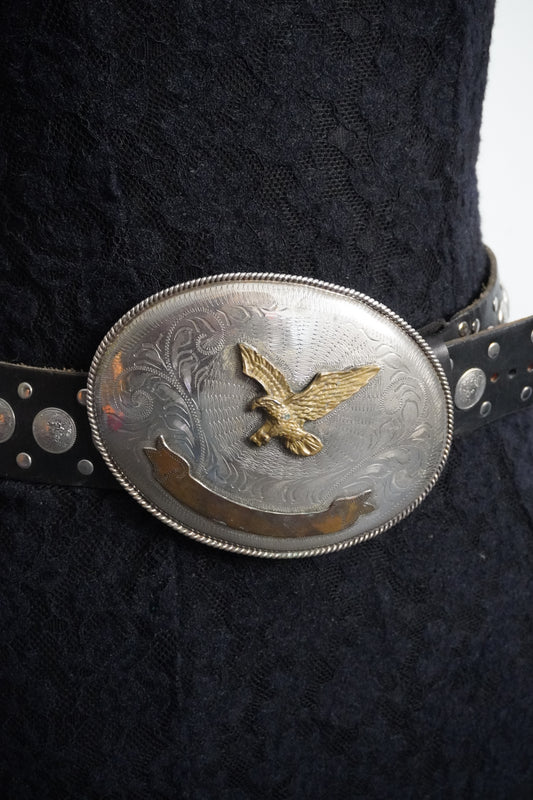 Giant 6 inch Flying Eagle Alpaca Silver Belt Buckle