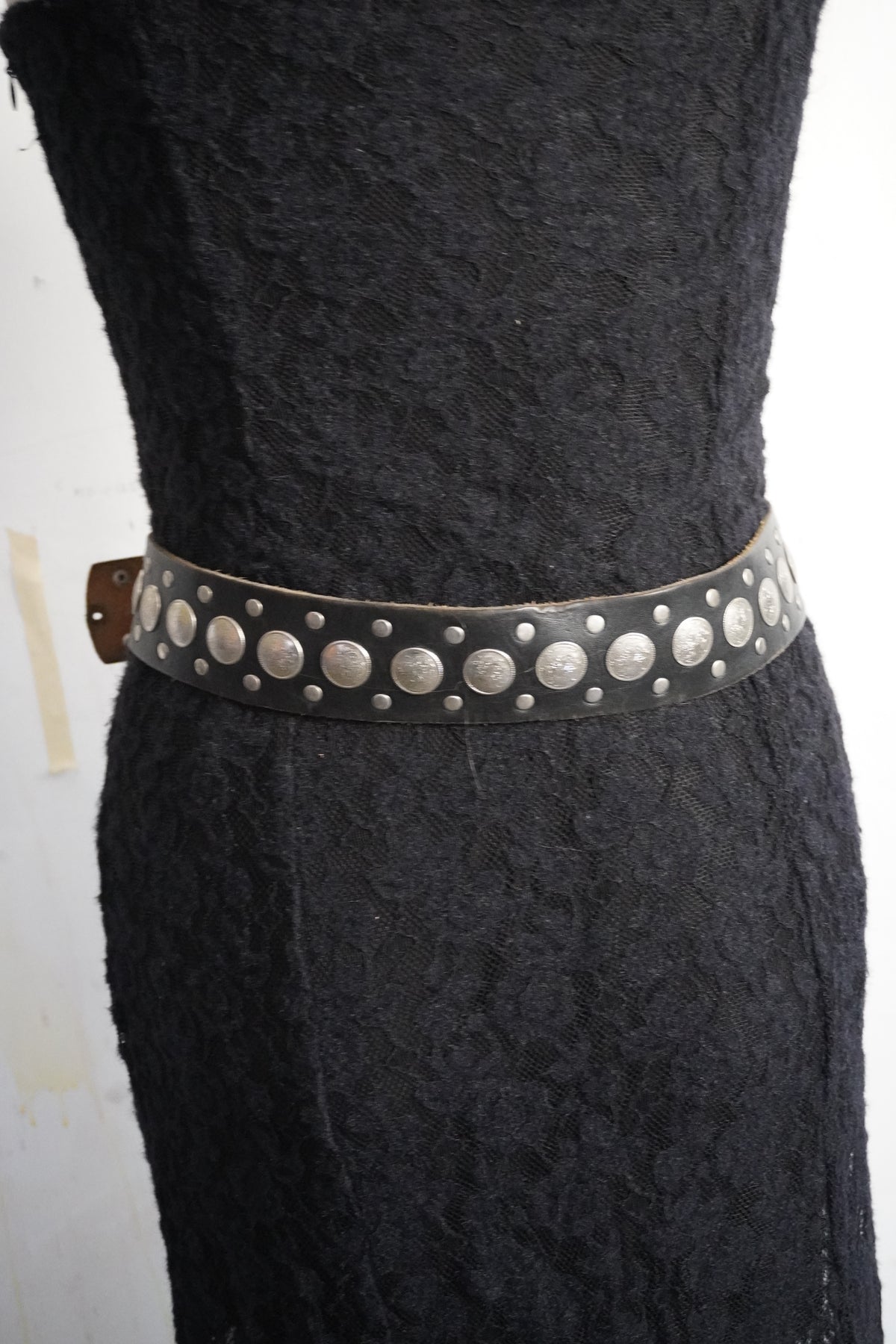 MENDED Small Concho Embellished Thick Black Belt Strap