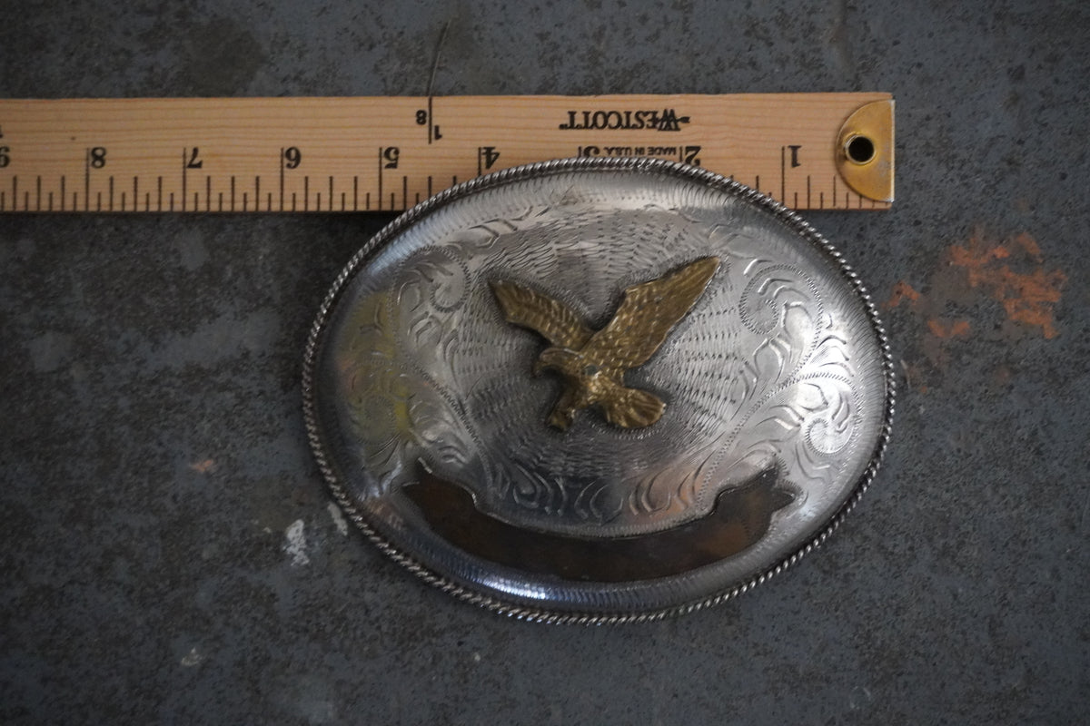Giant 6 inch Flying Eagle Alpaca Silver Belt Buckle