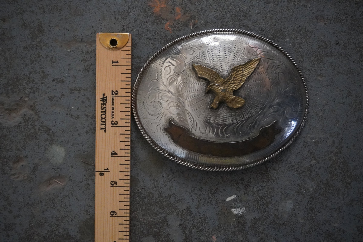 Giant 6 inch Flying Eagle Alpaca Silver Belt Buckle