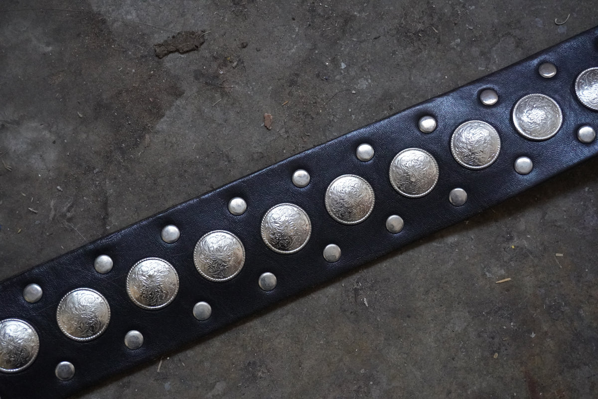 MENDED Small Concho Embellished Thick Black Belt Strap
