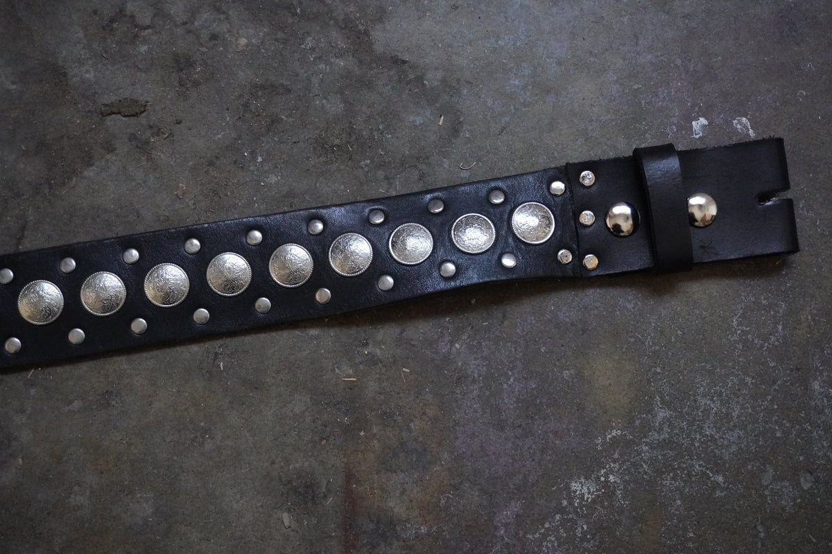 MENDED Small Concho Embellished Thick Black Belt Strap