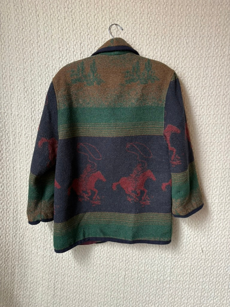 Wool Blend Cowboy Print Blazer Overcoat