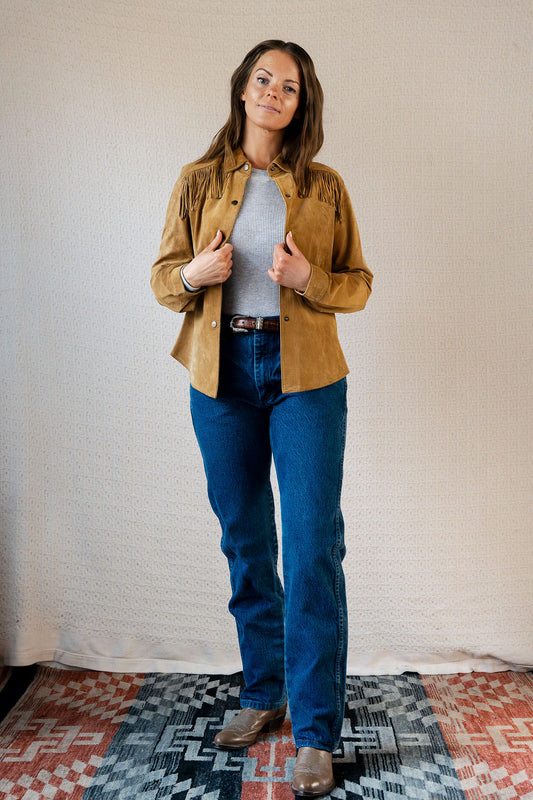 Carole Little 90's Simple Fringe Suede Shirt Jacket