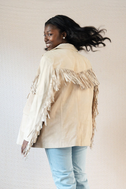 1980's Cream Suede Blazer Fringe Jacket