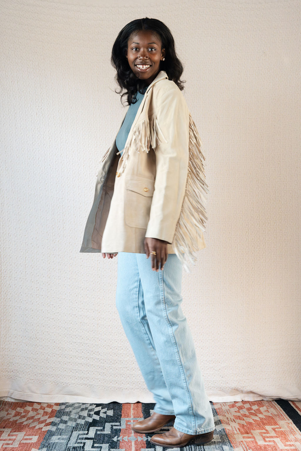 1980's Cream Suede Blazer Fringe Jacket