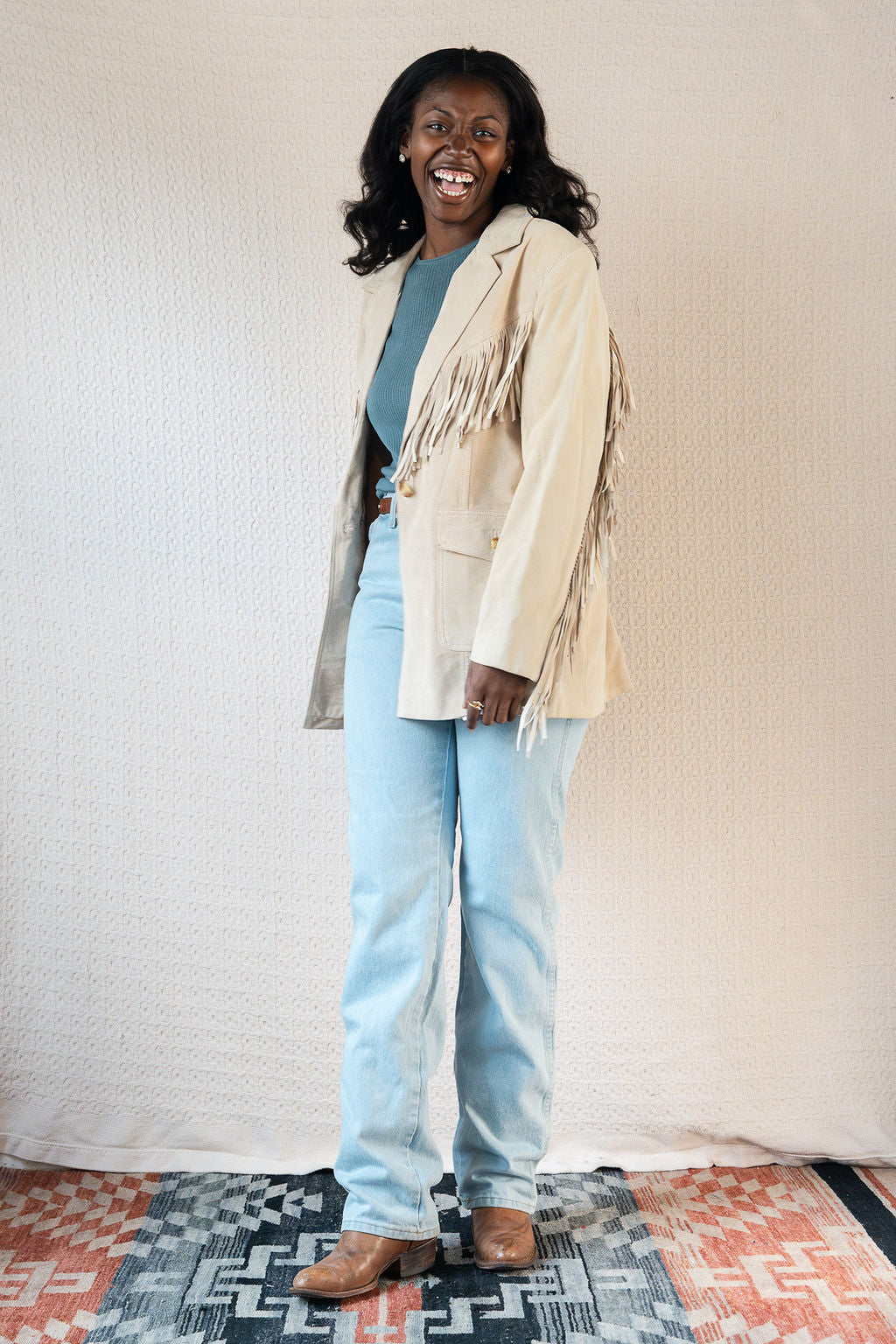1980's Cream Suede Blazer Fringe Jacket