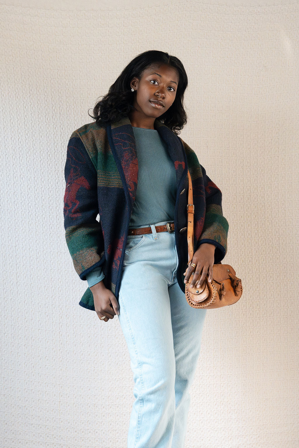 Wool Blend Cowboy Print Blazer Overcoat