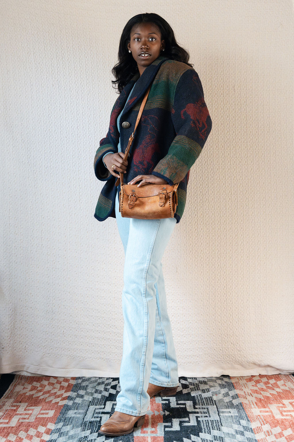 Wool Blend Cowboy Print Blazer Overcoat