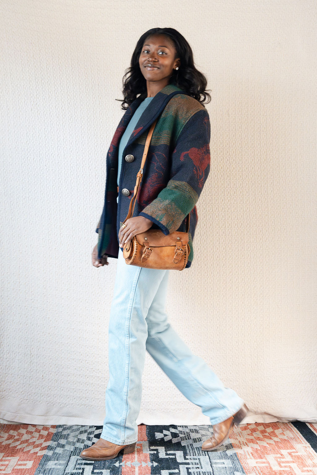 Wool Blend Cowboy Print Blazer Overcoat