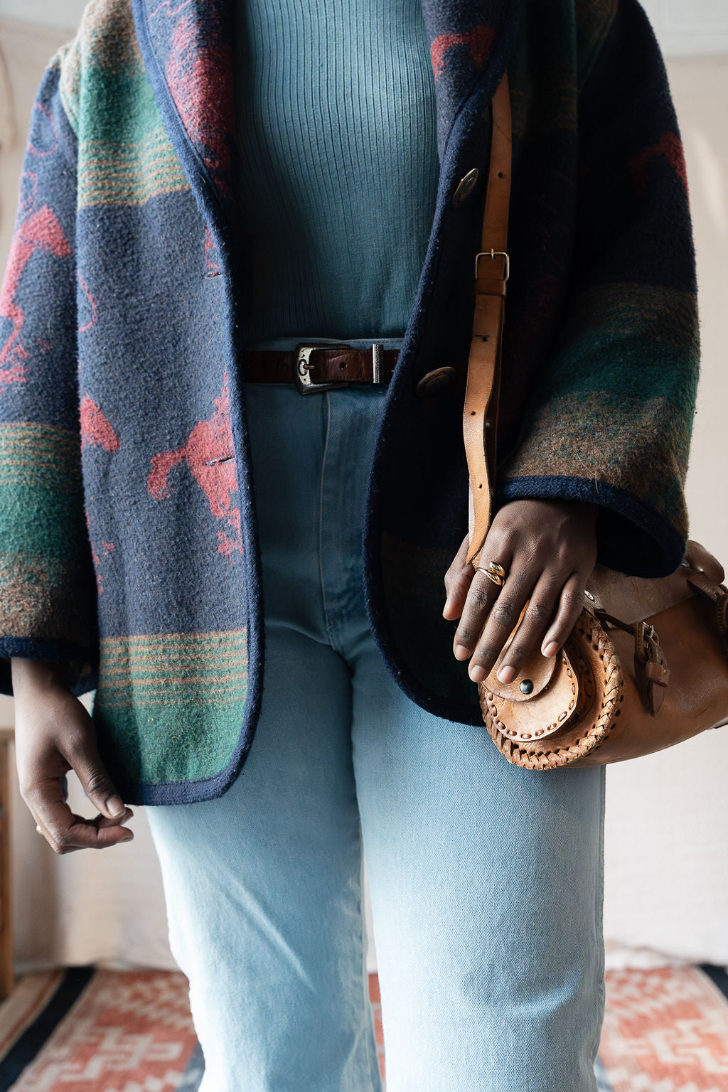 Wool Blend Cowboy Print Blazer Overcoat