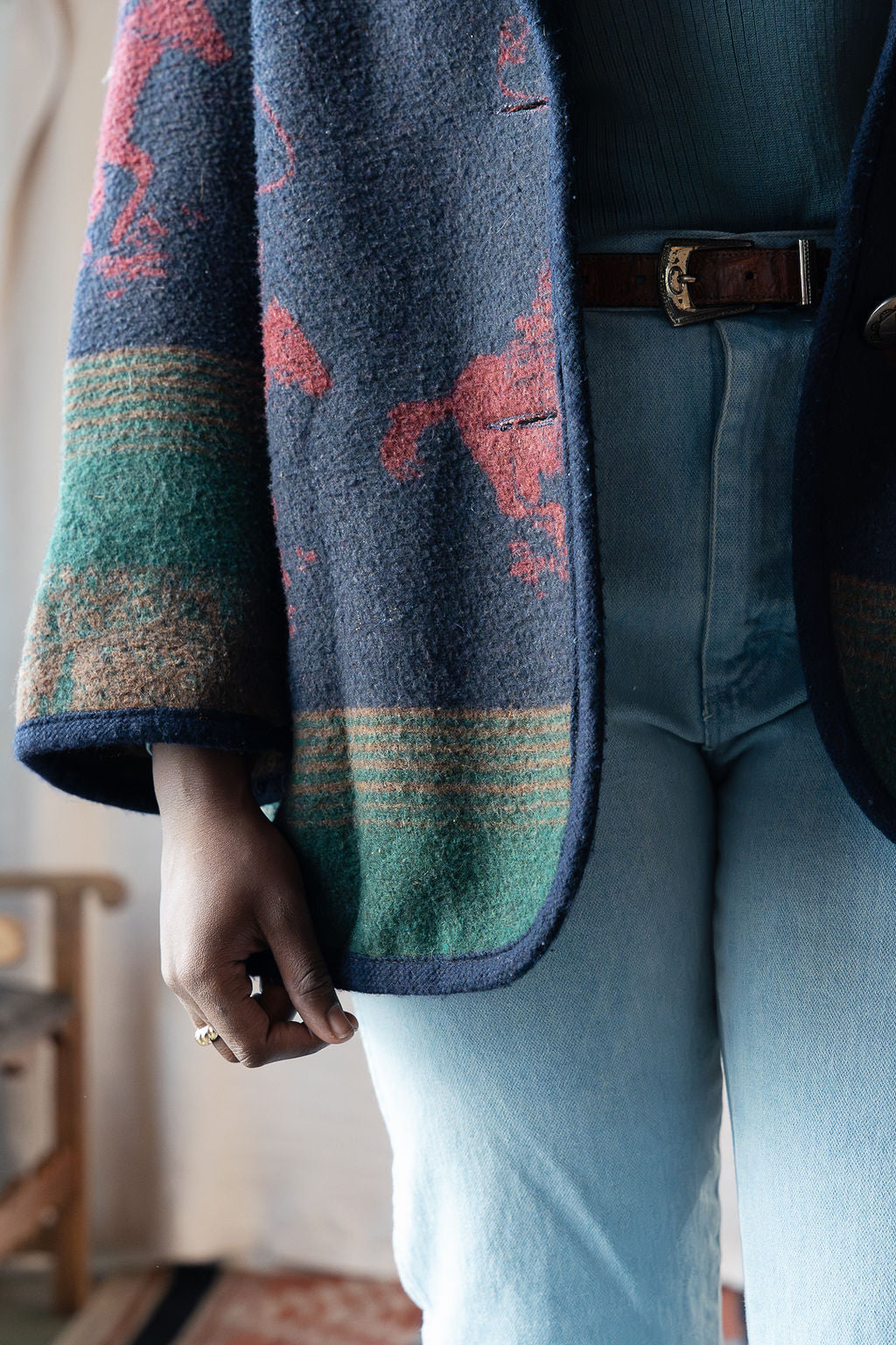 Wool Blend Cowboy Print Blazer Overcoat