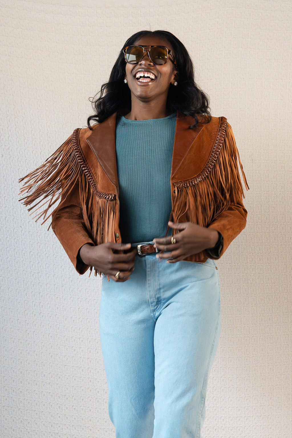 Diamond Leathers Cropped Fringe Jacket w/Braided Details