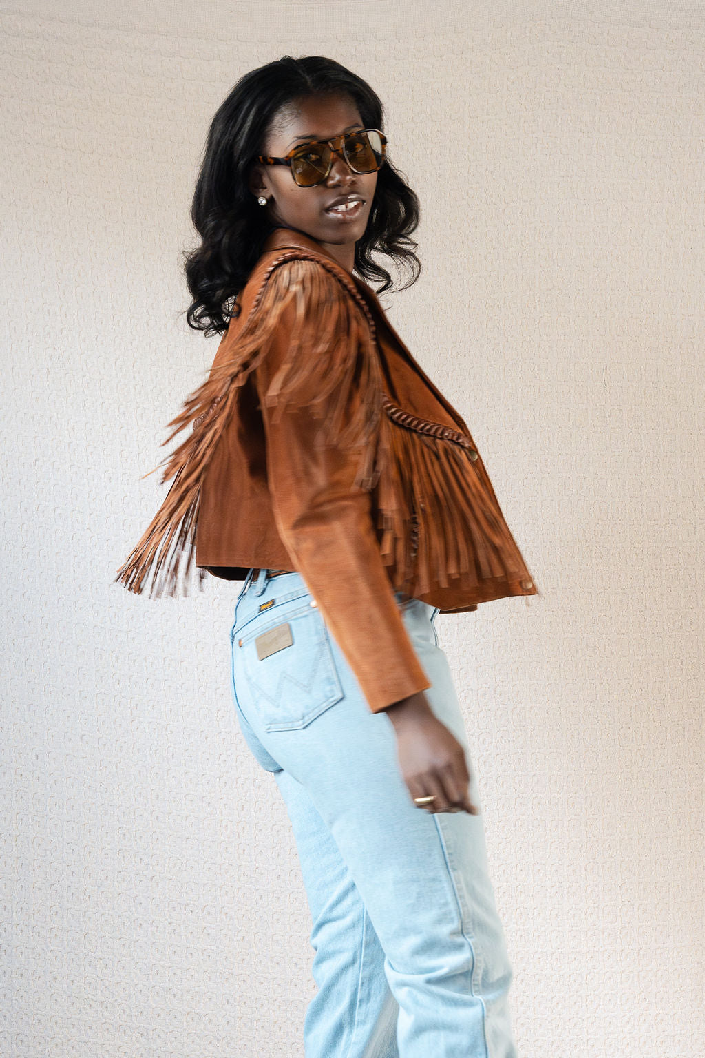 Diamond Leathers Cropped Fringe Jacket w/Braided Details