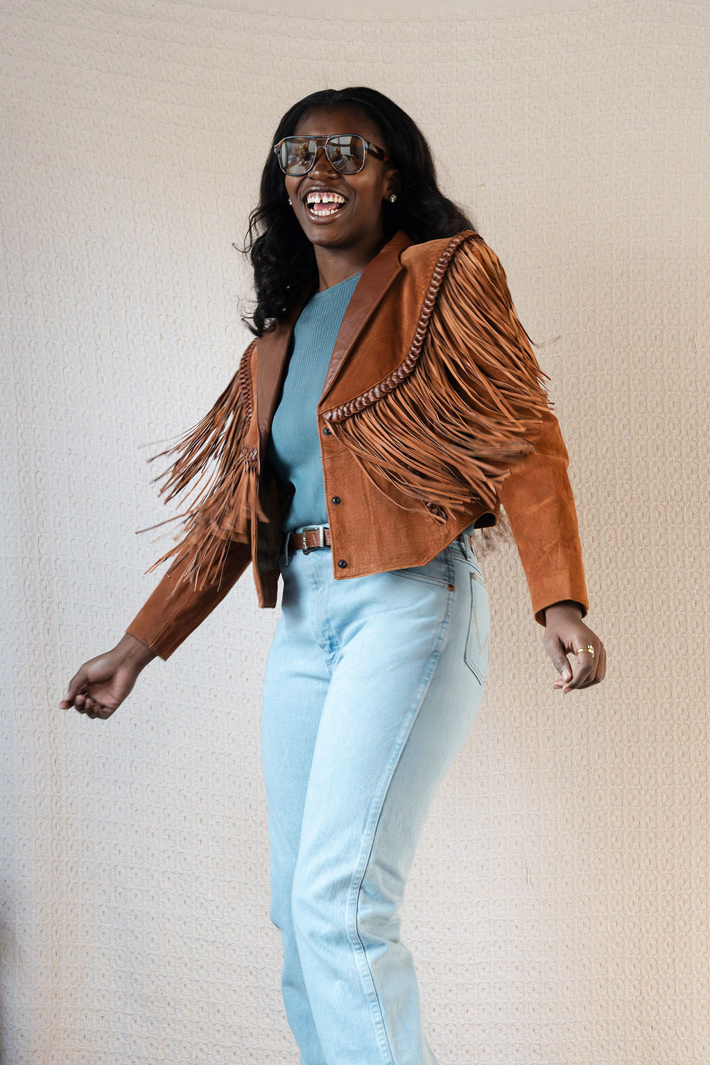 Diamond Leathers Cropped Fringe Jacket w/Braided Details