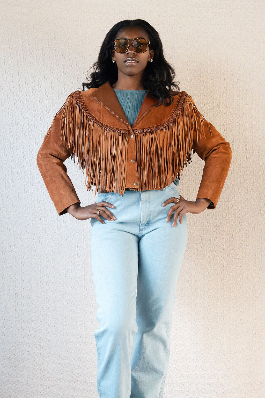 Diamond Leathers Cropped Fringe Jacket w/Braided Details