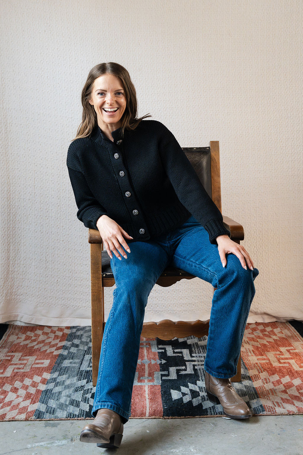 1940's Collegienne Sportswear Black Wool Cropped Cardigan