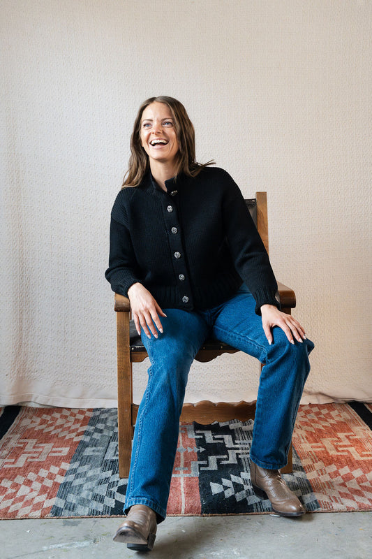 1940's Collegienne Sportswear Black Wool Cropped Cardigan