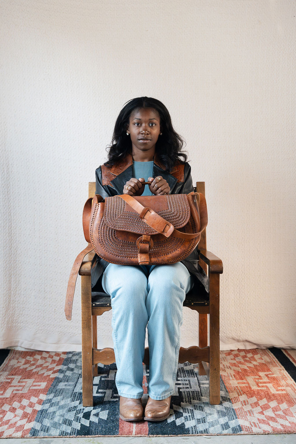 Oversized Tooled Flap Top Bag