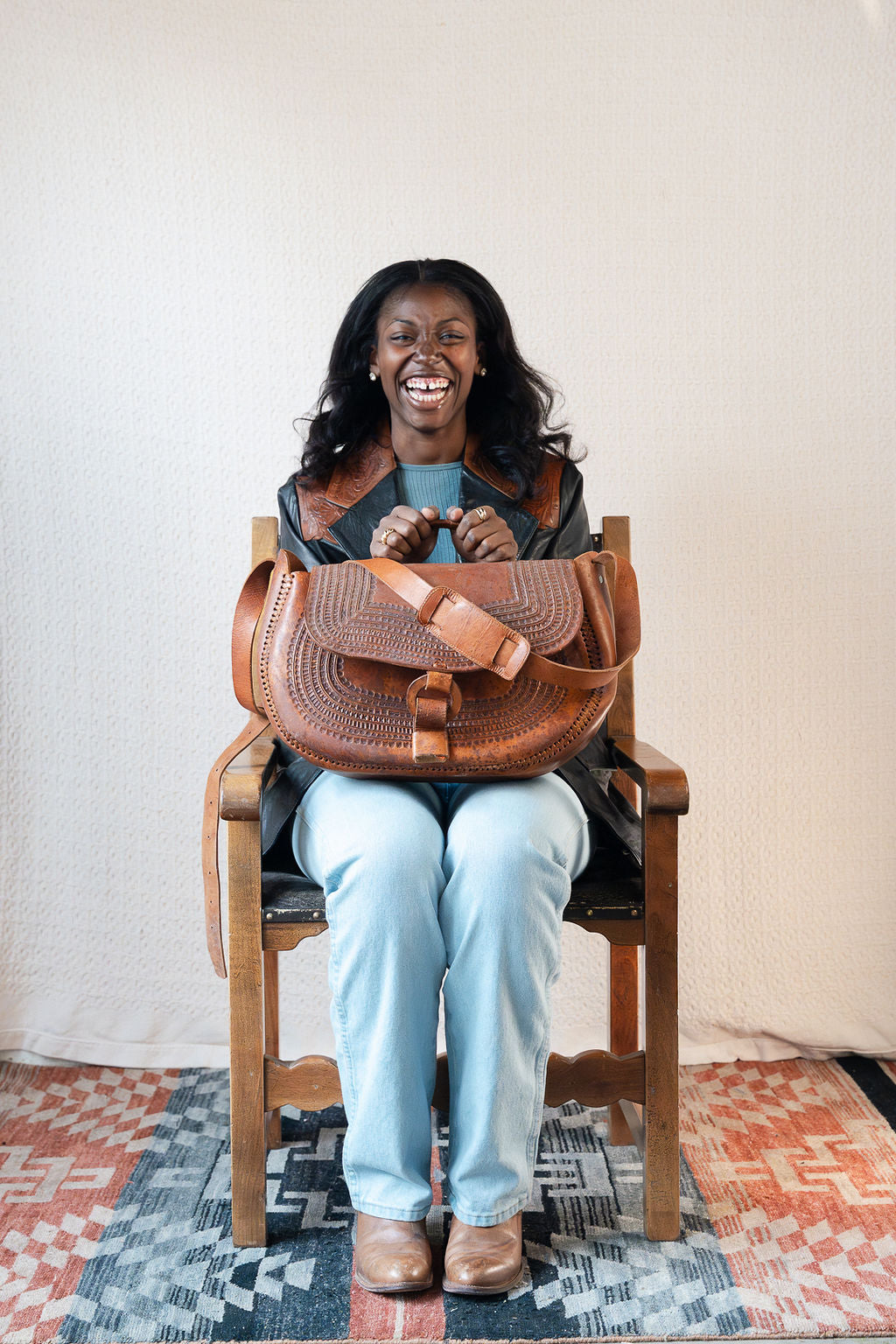 Oversized Tooled Flap Top Bag