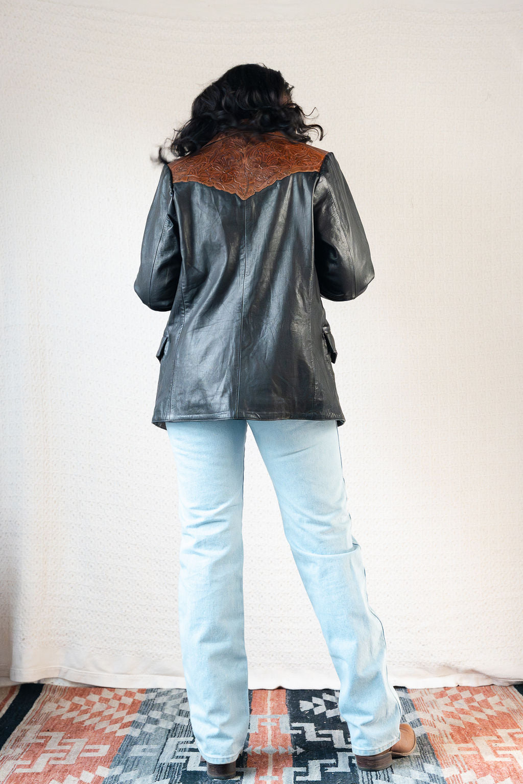 Tooled Leather Western Yoke Leather Blazer