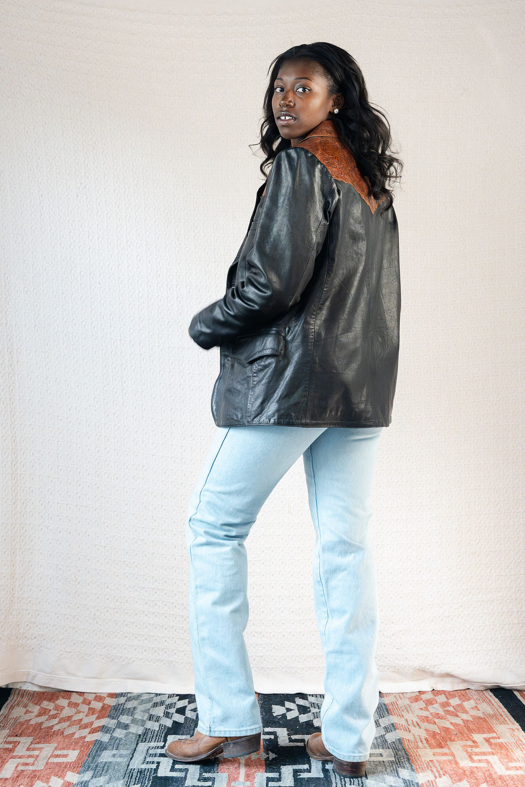 Tooled Leather Western Yoke Leather Blazer