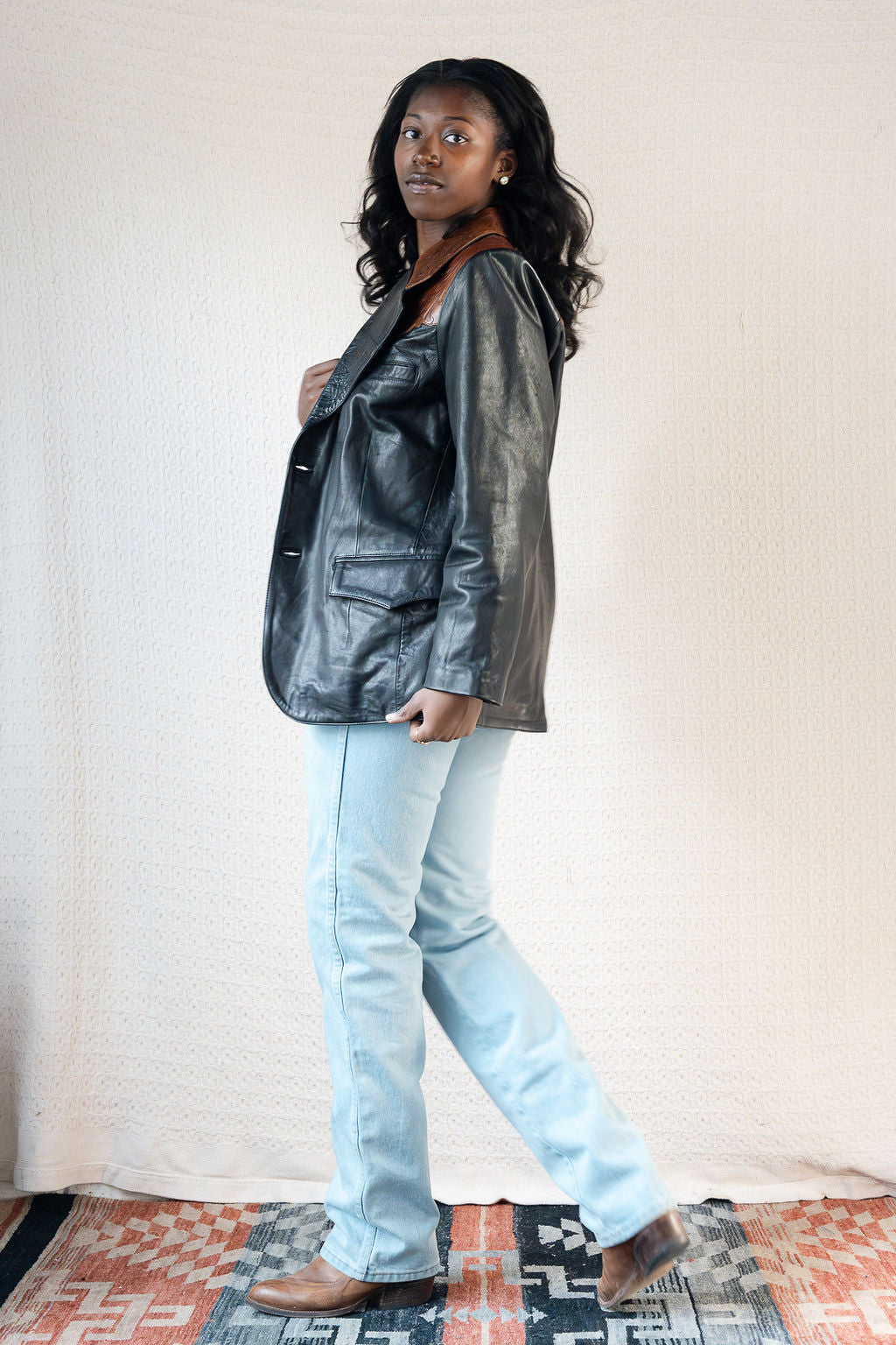 Tooled Leather Western Yoke Leather Blazer