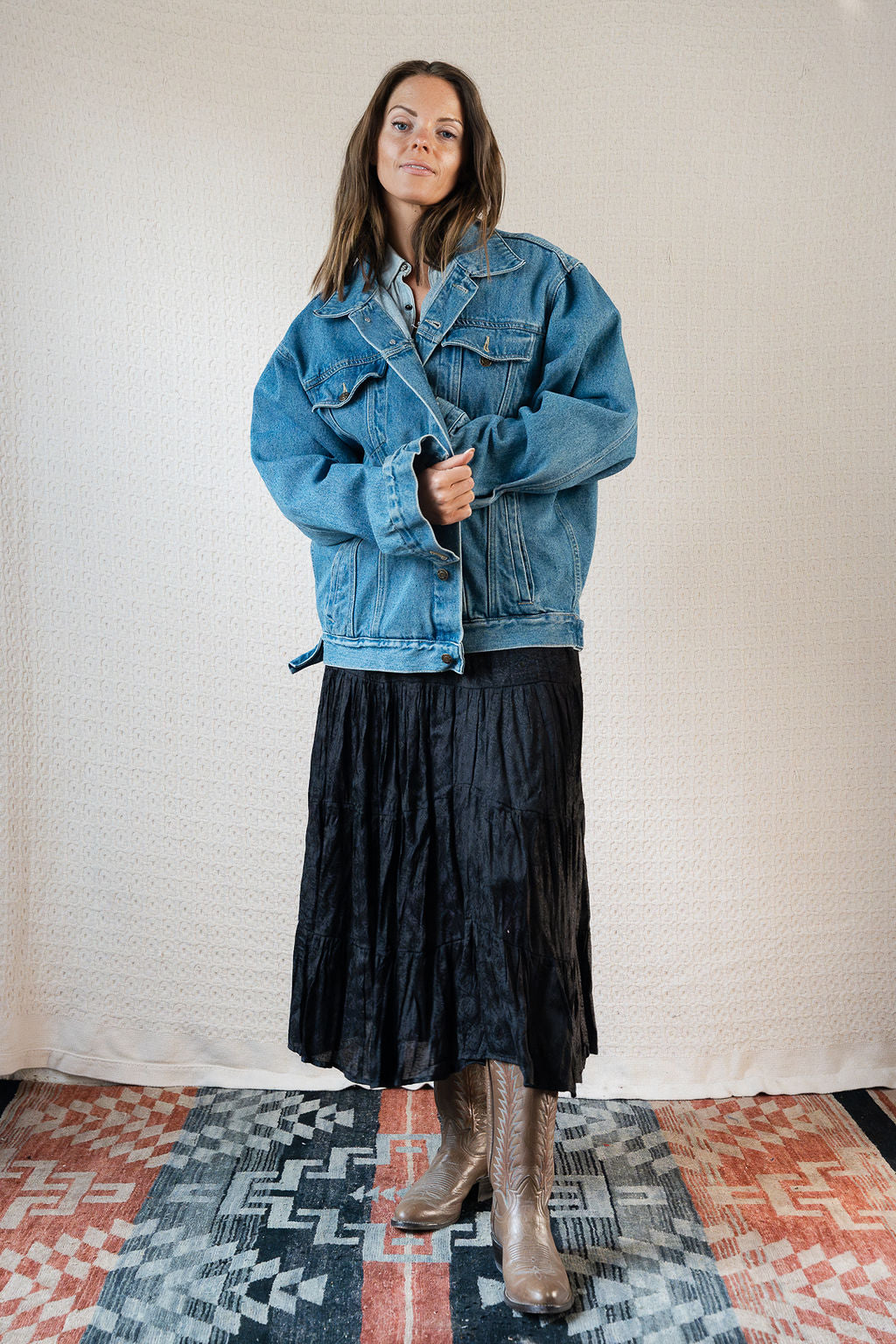 Tiered Western Skirt in Black Floral Print