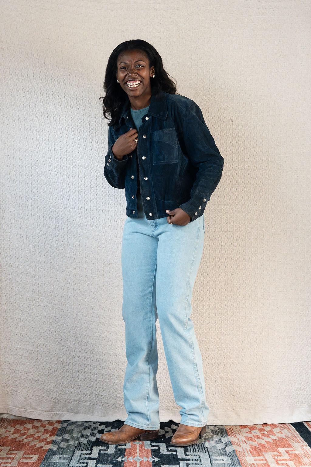 1970's Blue Suede Snap Front Jacket