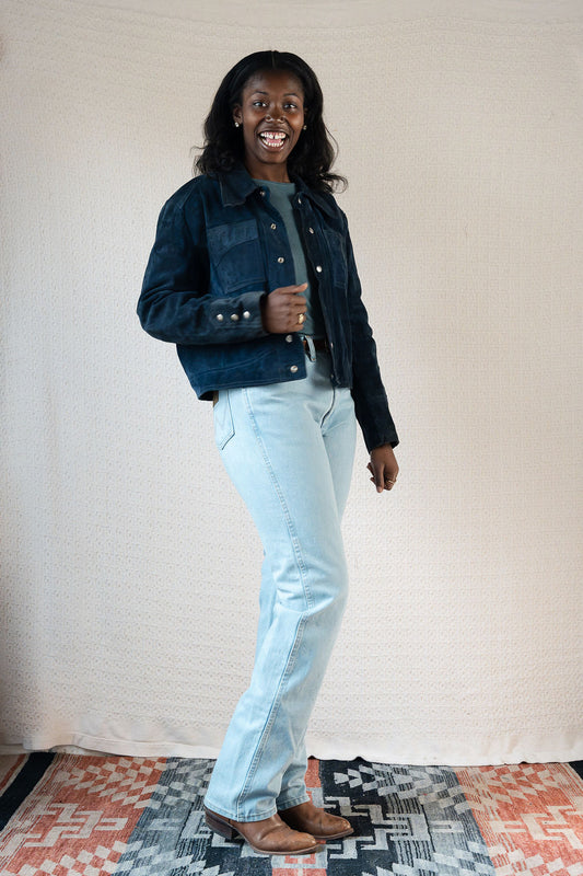 1970's Blue Suede Snap Front Jacket