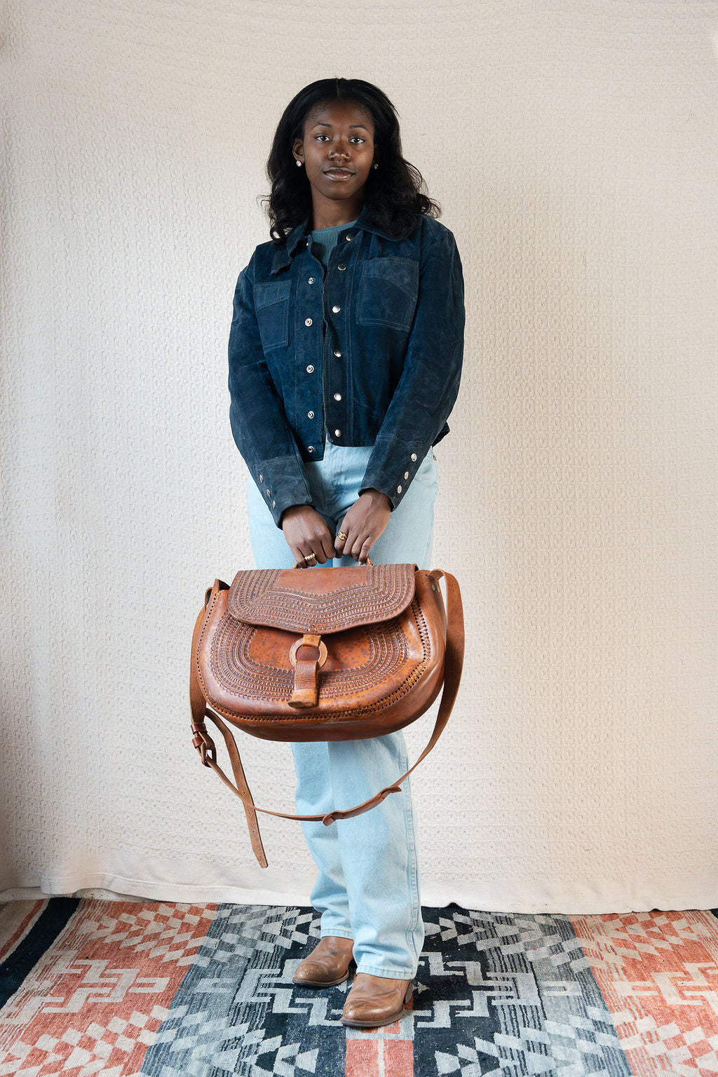 1970's Blue Suede Snap Front Jacket