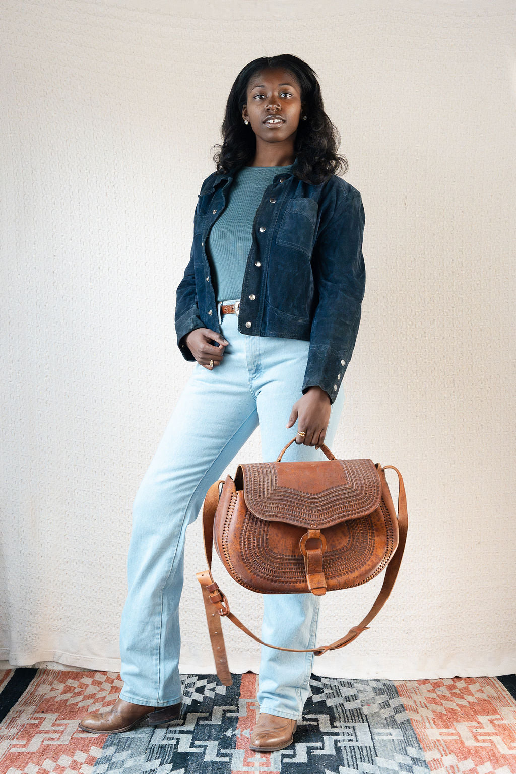 1970's Blue Suede Snap Front Jacket