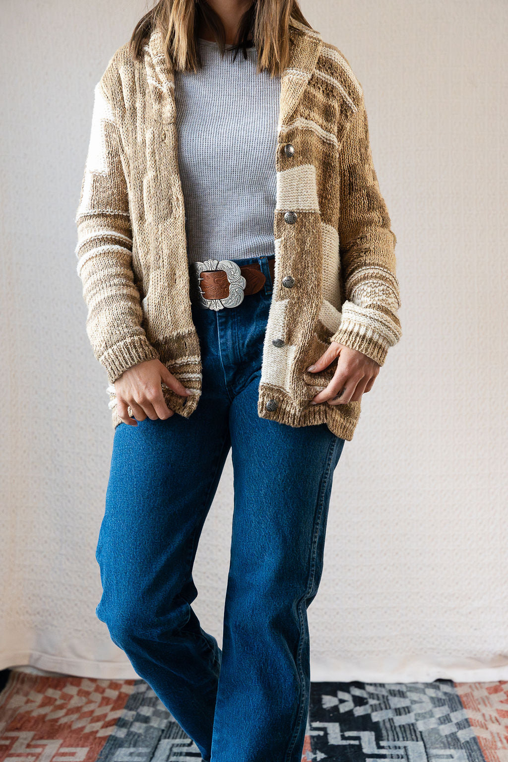 Polo Ralph Lauren Chunky Knit Cream/Beige Southwestern Pattern Cardigan